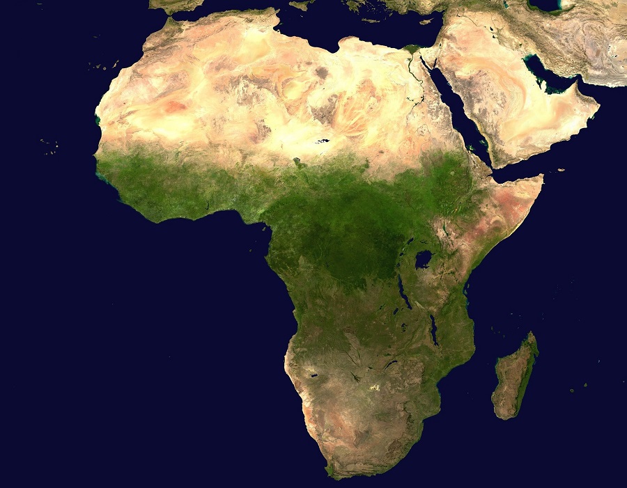 Na zdjęciu kontynent afrykański na mapie satelitarnej.