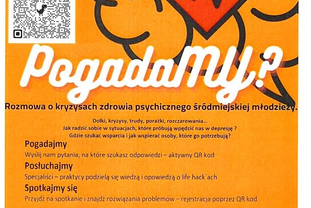 Na zdjęciu plakat promujący akcję w pomarańczowej kolorystyce.