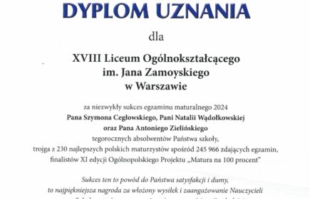 Na zdjęciu dyplom z gratulacjami.