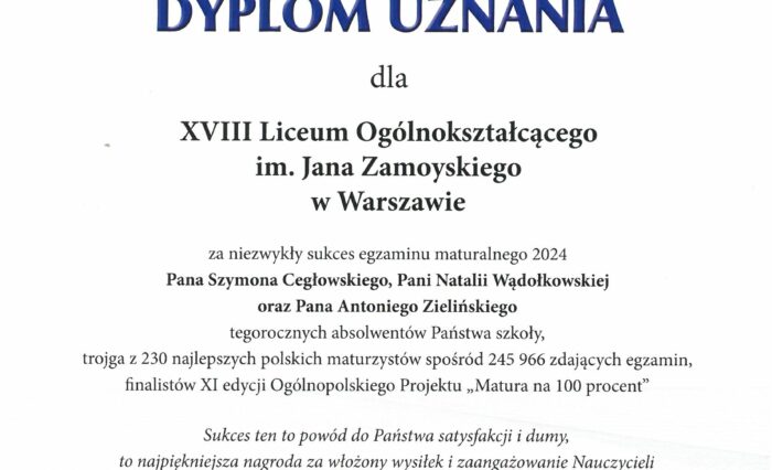 Na zdjęciu dyplom z gratulacjami.