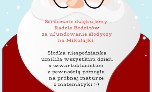 Na zdjęciu podziękowania dla Rady Rodziców na tle Mikołaja.